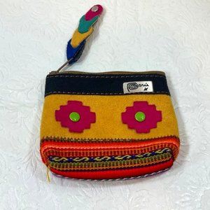 Peruvian Chakana Faux Leather Coin Zip Pouch Purse Incan Designs 4"x3"LIKE NEW